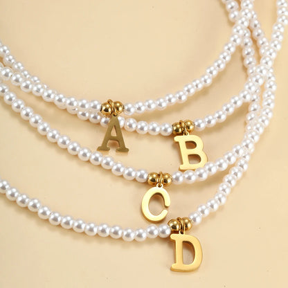 Elegant Gold Accented Pearl Letter Initial Necklace