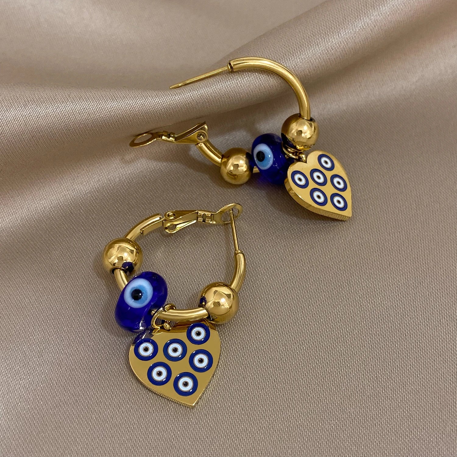 Golden Evil Eye Heart Hoop Earrings