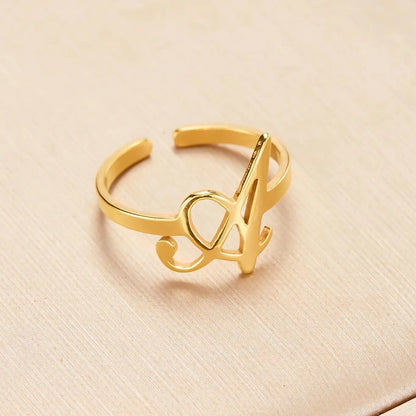 Adjustable Italic Cursive Letter Initial Ring