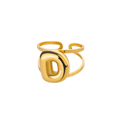 Adjustable Open Band Bubble Letter Initial Ring - Veinci