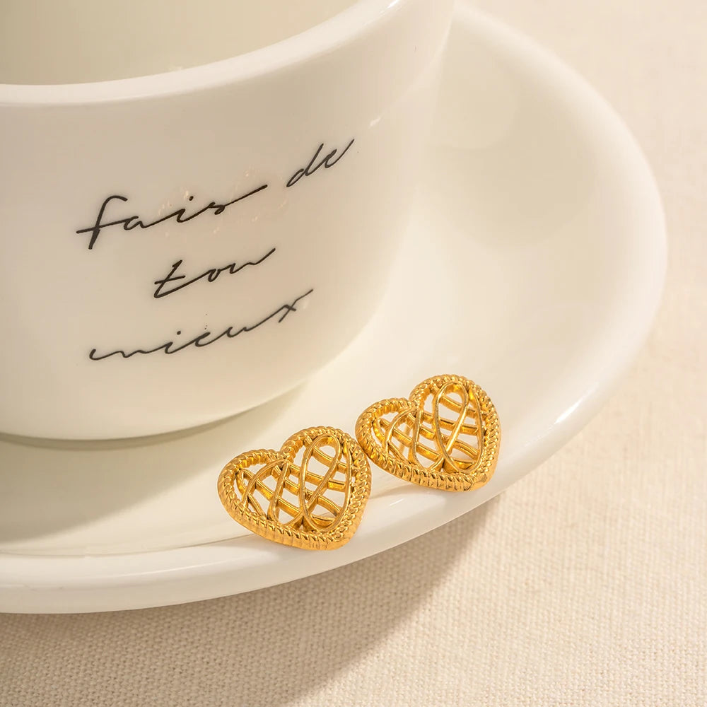 18k Open Heart Mesh Earrings