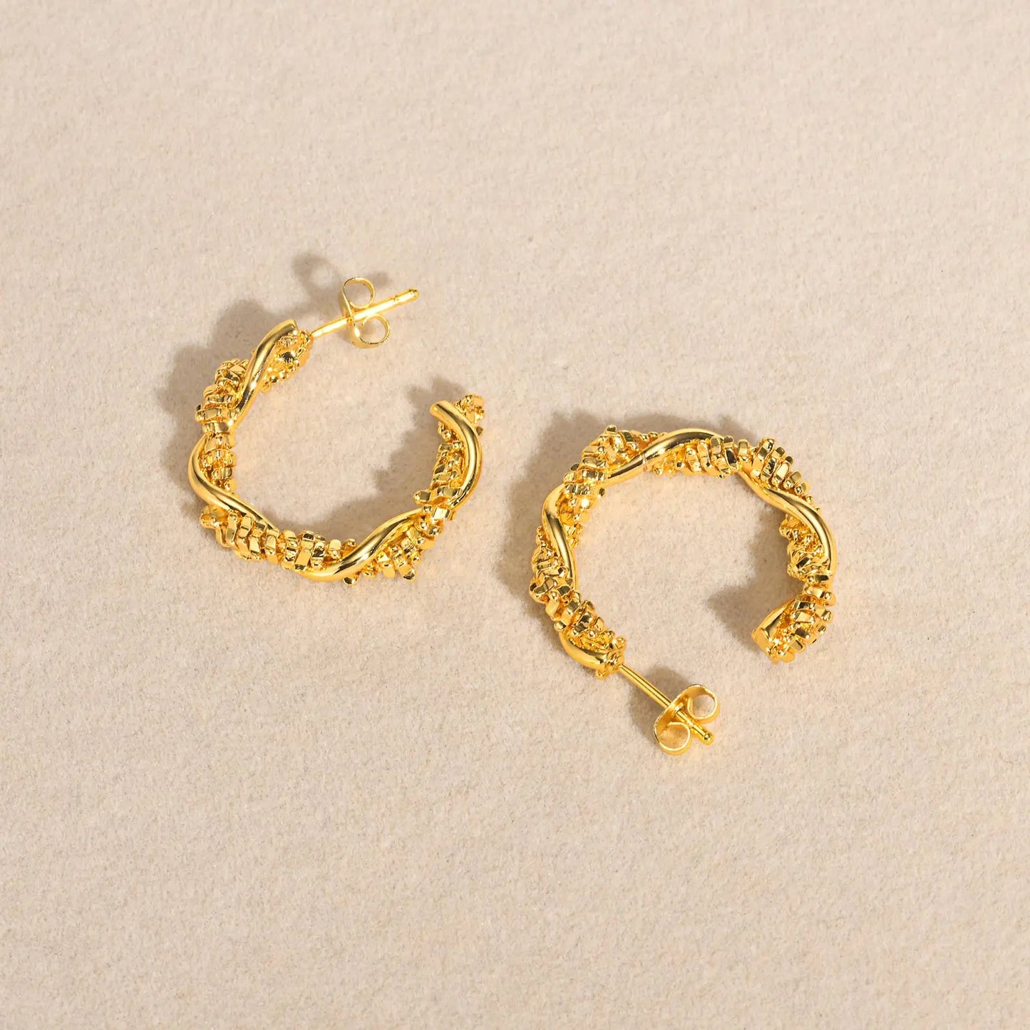 14k Dainty Textured Spiral Hoop Earrings