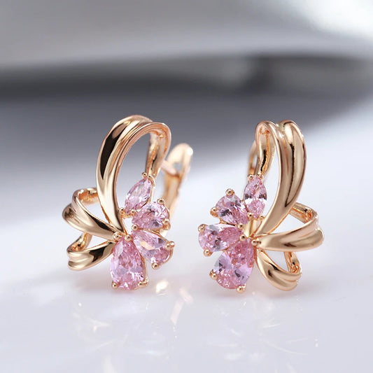 Classy Floral Pink Diamond Earrings