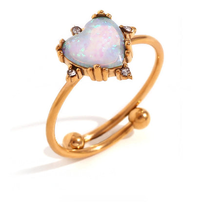 Adjustable Diamond Accented Opal Iridescent Rings