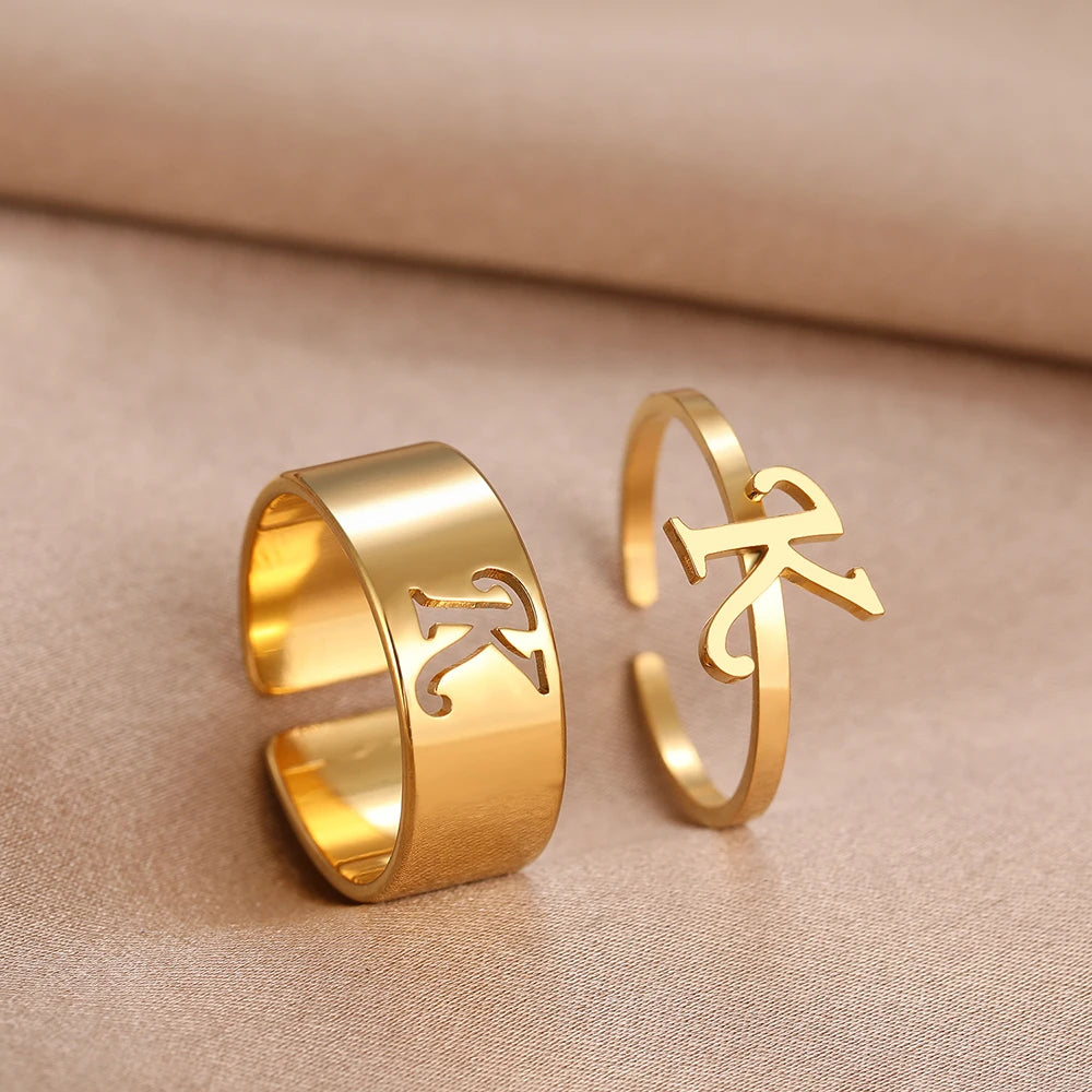 Adjustable Couples Matching Letter Rings - Veinci