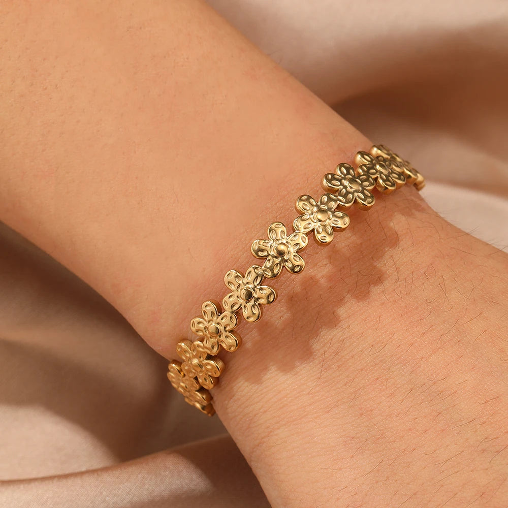 Textured Floral Bangle Cuff Bracelet