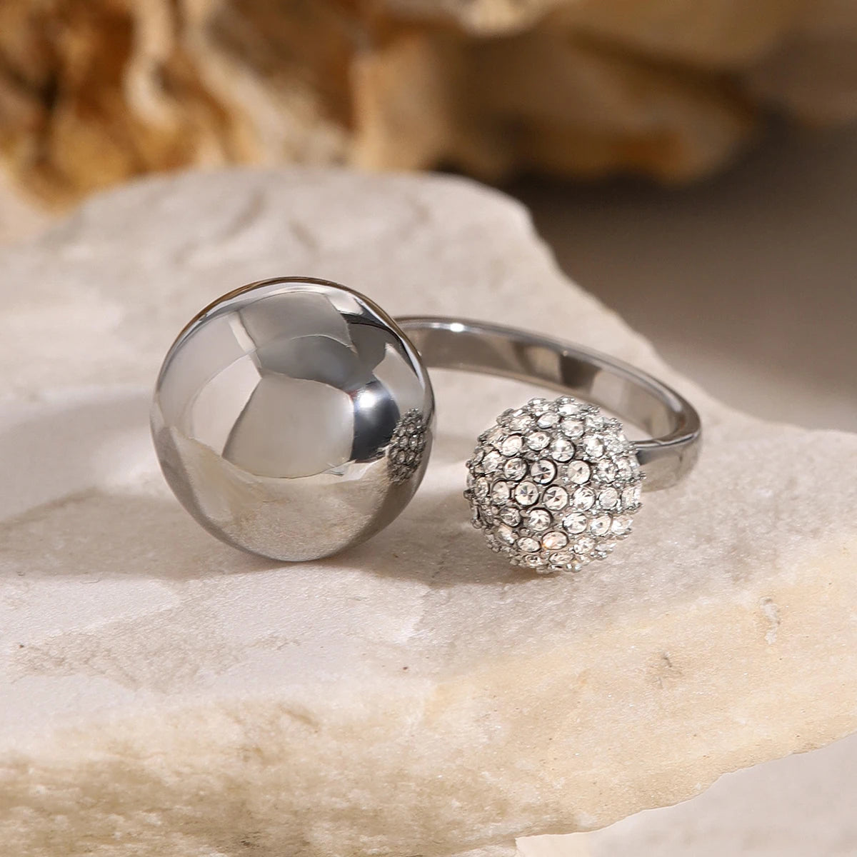 Asymmetric Diamond Accented Sphere Ring