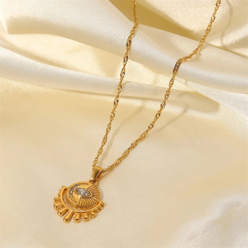 18k Dainty Sun & Moon Evil Eye Necklace