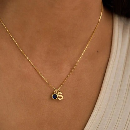 Dainty Initial & Birthstone Necklace