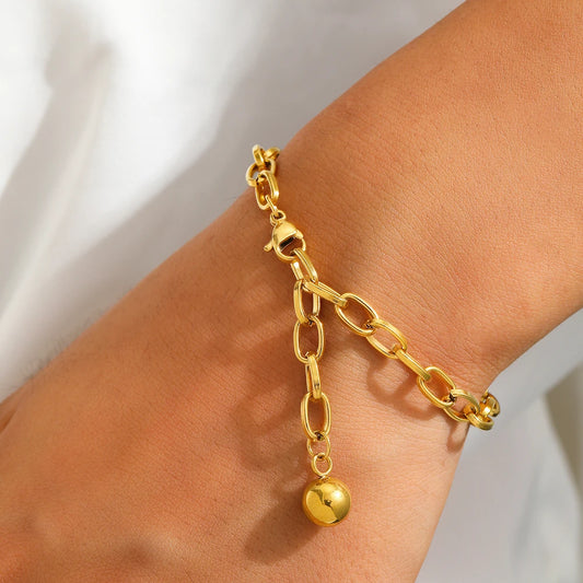 Chunky Paperclip Tassel Ball Bracelet