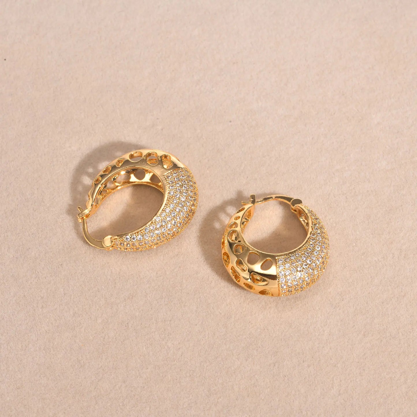 14k Intricate Half Diamond Hoop Earrings