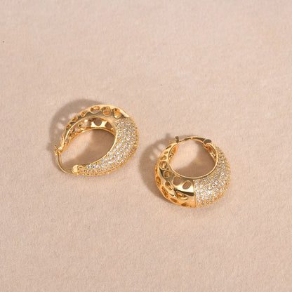 14k Intricate Half Diamond Hoop Earrings