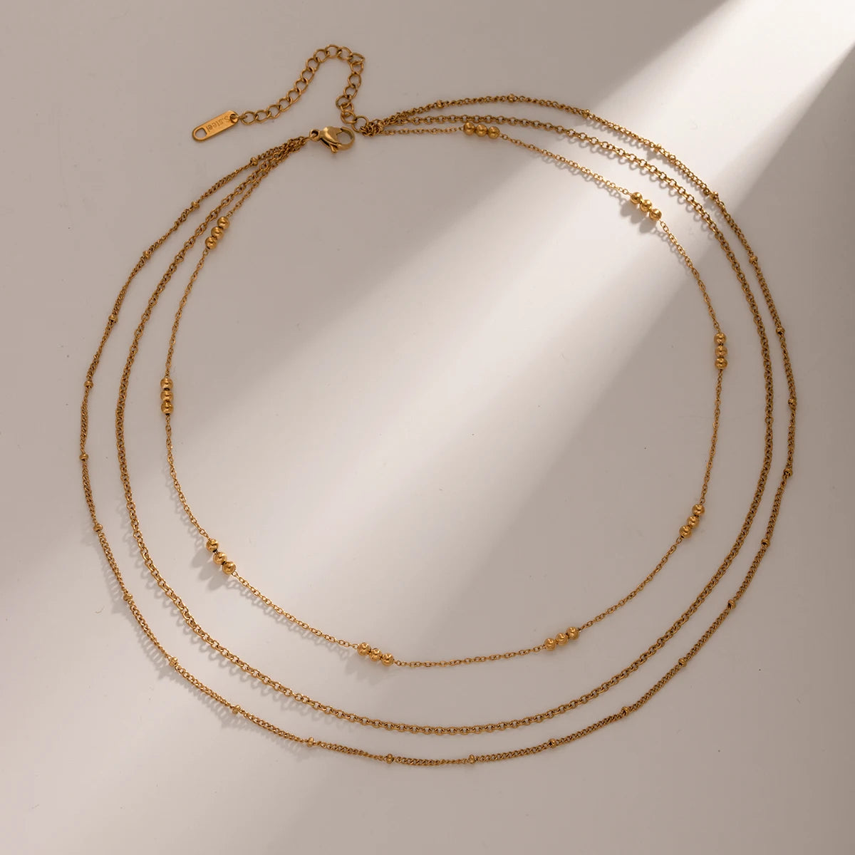 18k Dainty Triple Satellite Necklace Stack