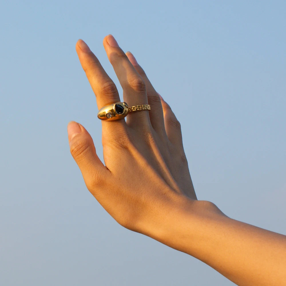 Chunky Black Teardrop Ring