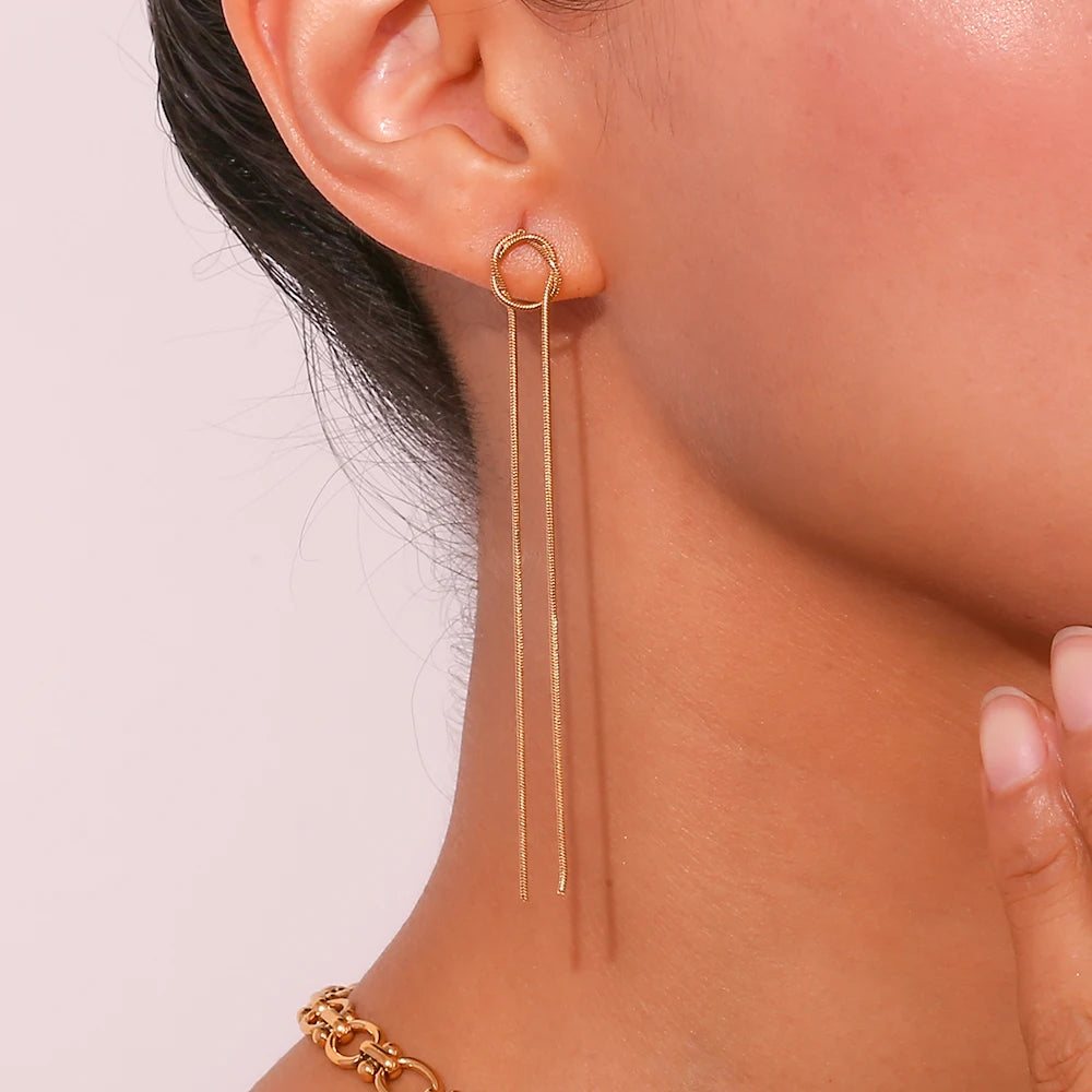 18k Dainty Circle Tassel Earrings