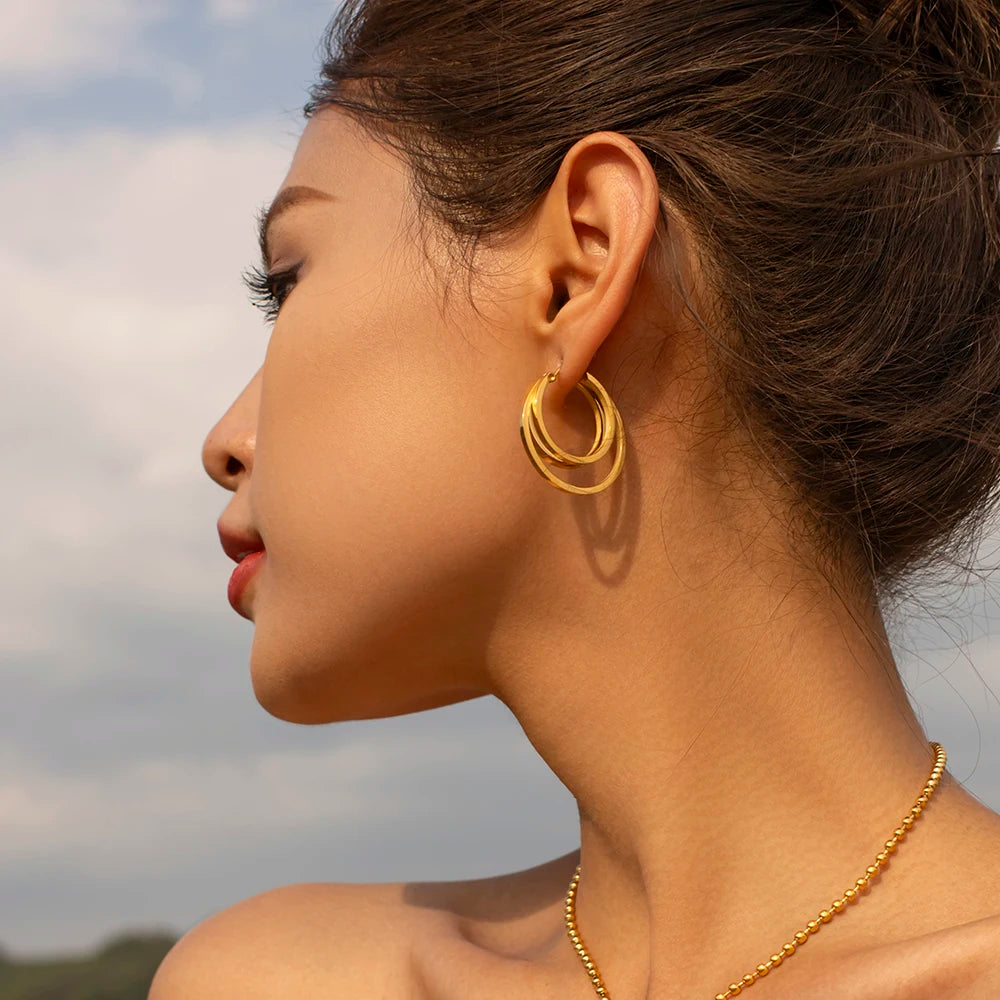 18k Triple Layer Hoop Earrings