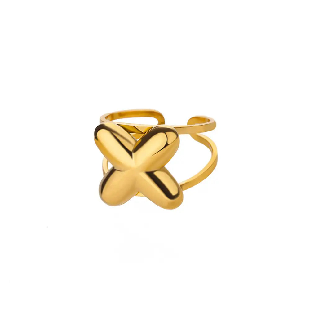 Adjustable Open Band Bubble Letter Initial Ring - Veinci