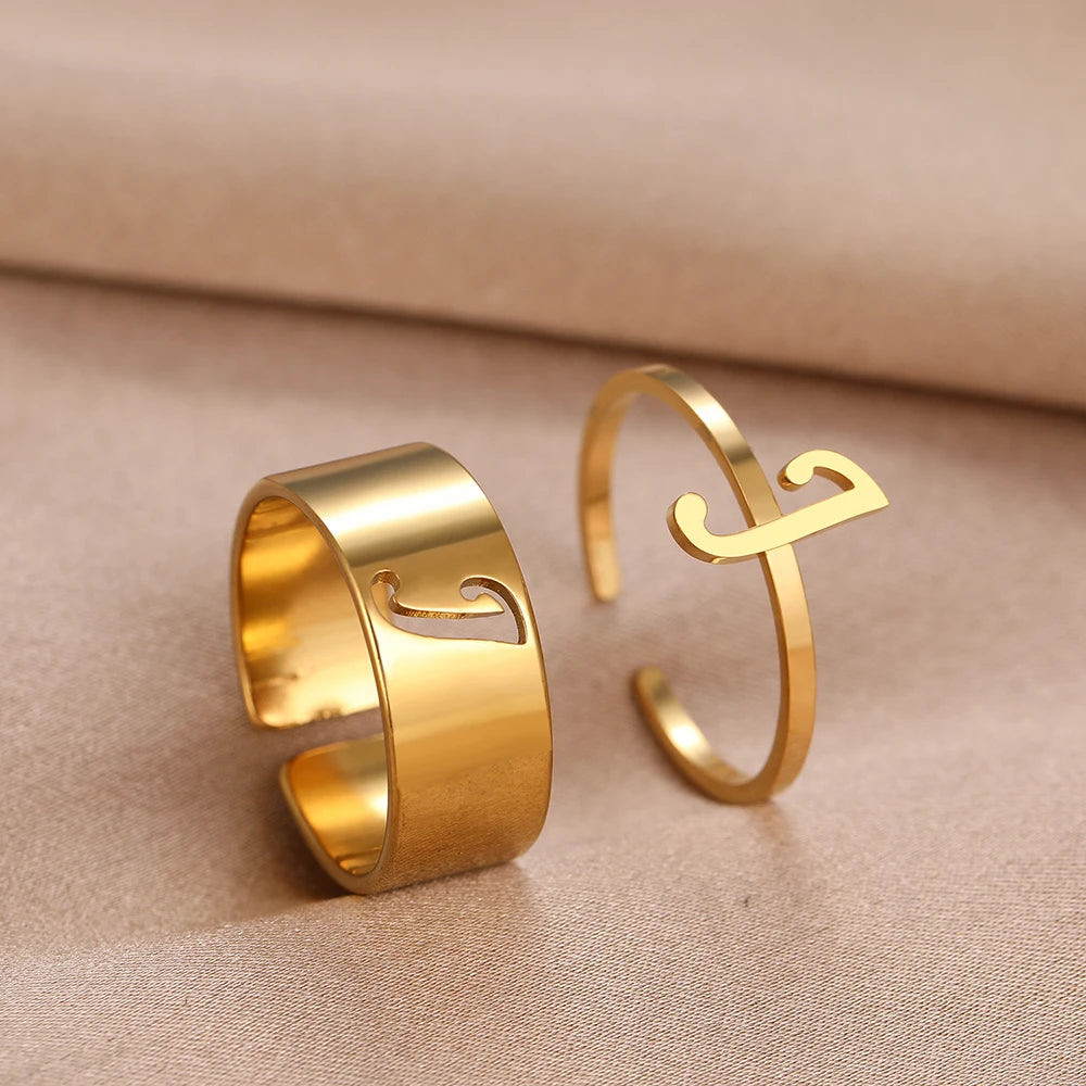 Adjustable Couples Matching Letter Rings - Veinci