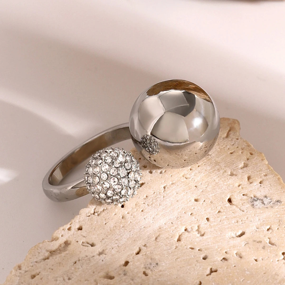 Asymmetric Diamond Accented Sphere Ring