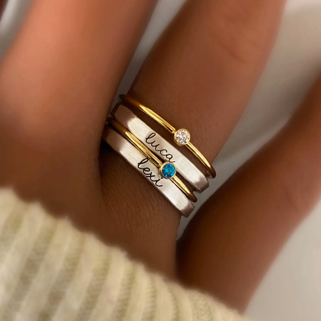 Personalized Name & Birthstone Stack Rings