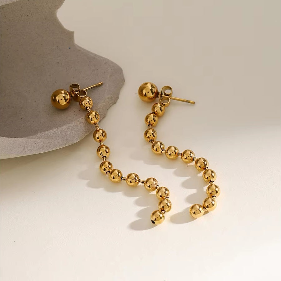 Dainty Golden Bead Tassel Earrings