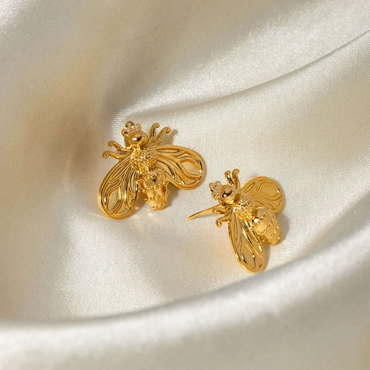 Dainty Gold Queen Bee Stud Earrings