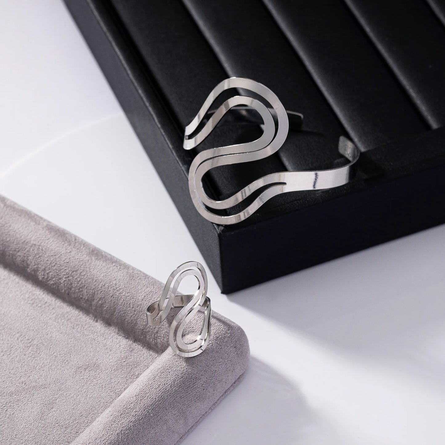 Adjustable Modern Swirl Bracelet and Ring Set