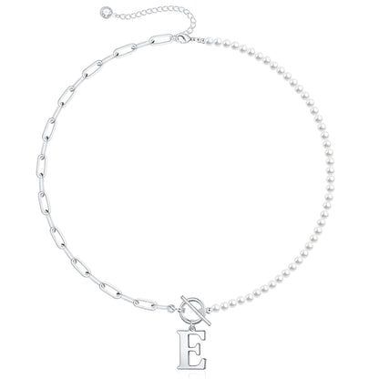 Pearl & Paperclip Chain Letter Initial Necklace