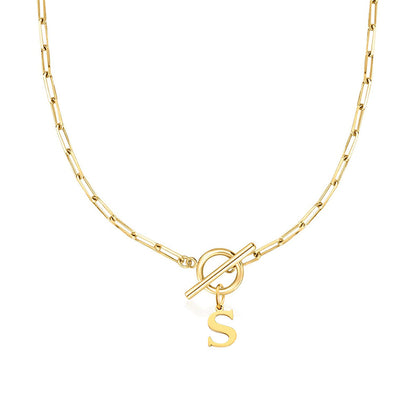 Paperclip Letter Initial Circle Lock Clasp Necklace