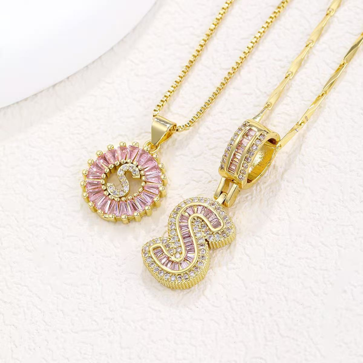 2pc 14k Diamond Letter Initial Necklaces (Limited Pink Edition)
