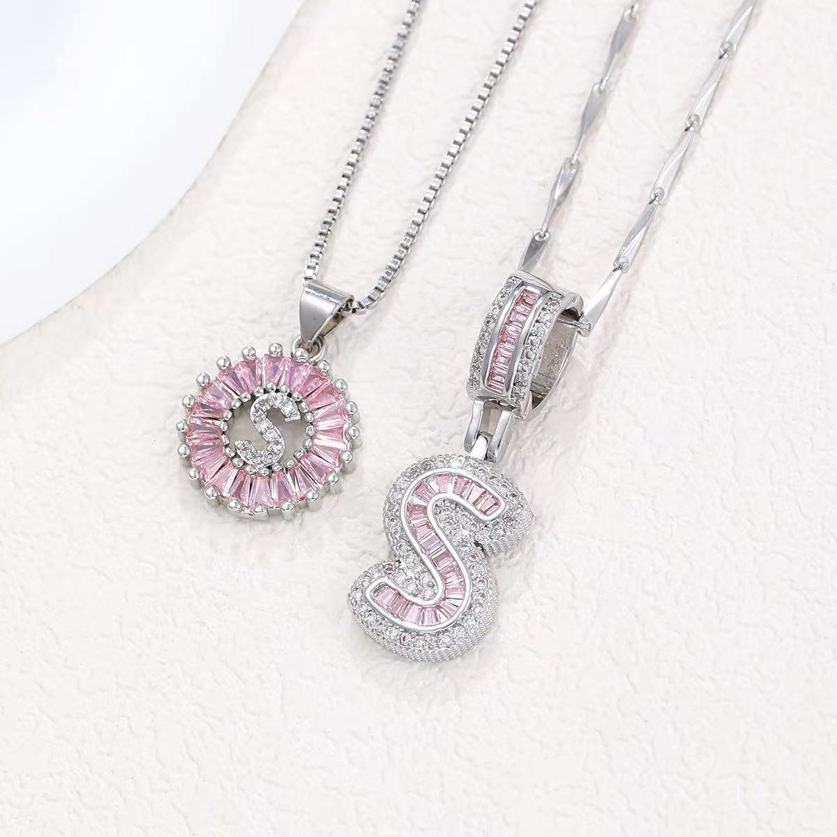 2pc 14k Diamond Letter Initial Necklaces (Limited Pink Edition)