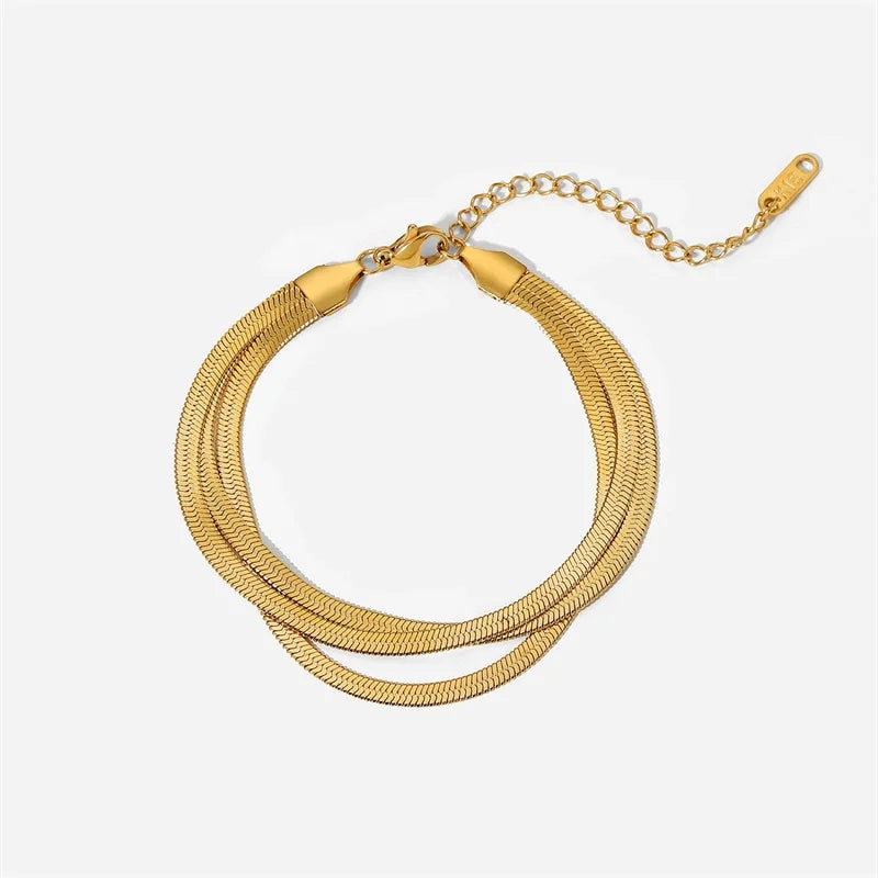 18k Triple Layered Herringbone Bracelet