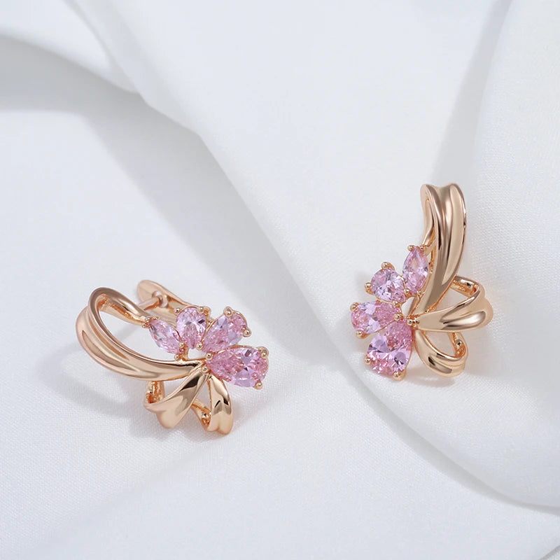 Classy Floral Pink Diamond Earrings