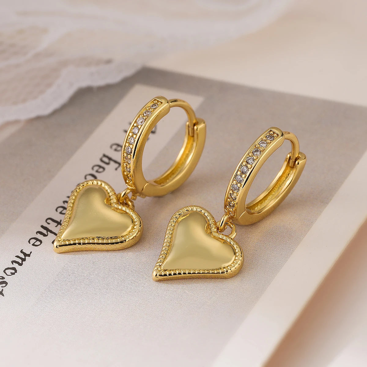 Dainty Diamond Hoop Heart Earrings