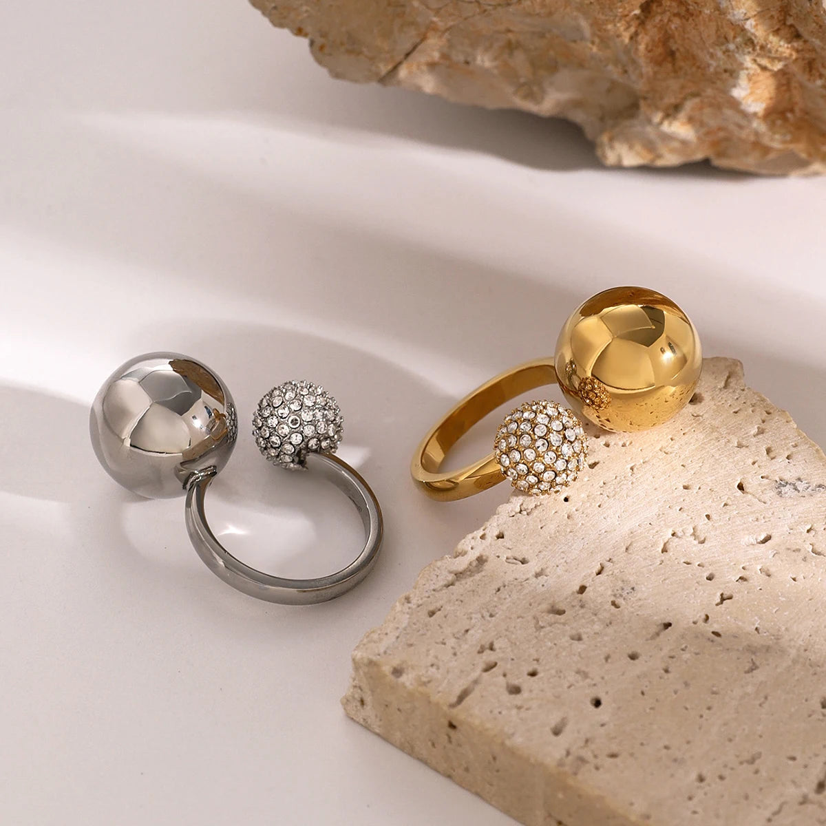 Asymmetric Diamond Accented Sphere Ring