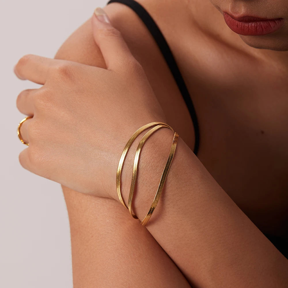 18k Triple Layered Herringbone Bracelet