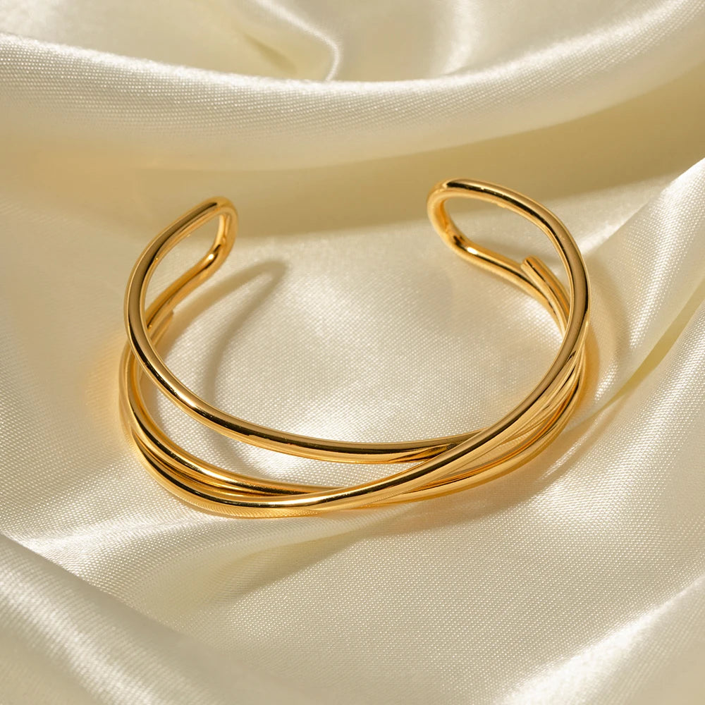 18k Interlaced Trio Bangle Cuff Bracelet