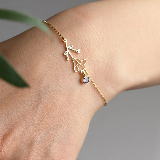 Dainty Birth Flower & Birthstone Chain Bracelet