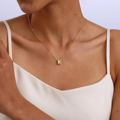 Dainty Bubble Letter Initial Necklace