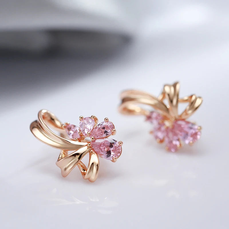 Classy Floral Pink Diamond Earrings