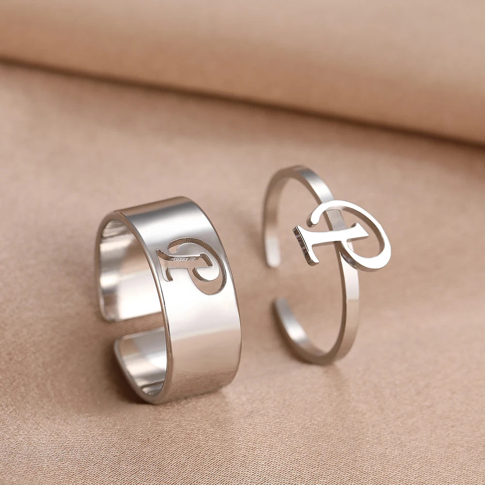 Adjustable Couples Matching Letter Rings - Veinci