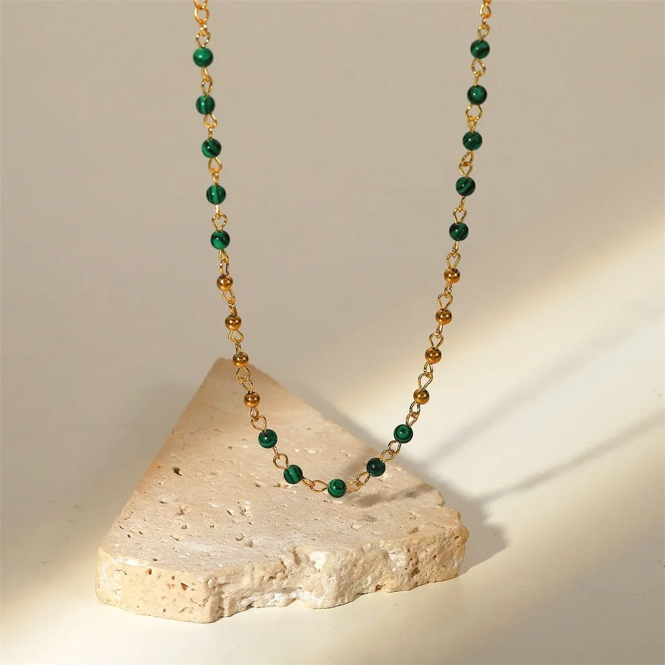 Dainty Gold & Malachite Stone Necklace