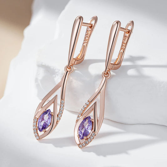 Long Dangle Amethyst Droplet Earrings