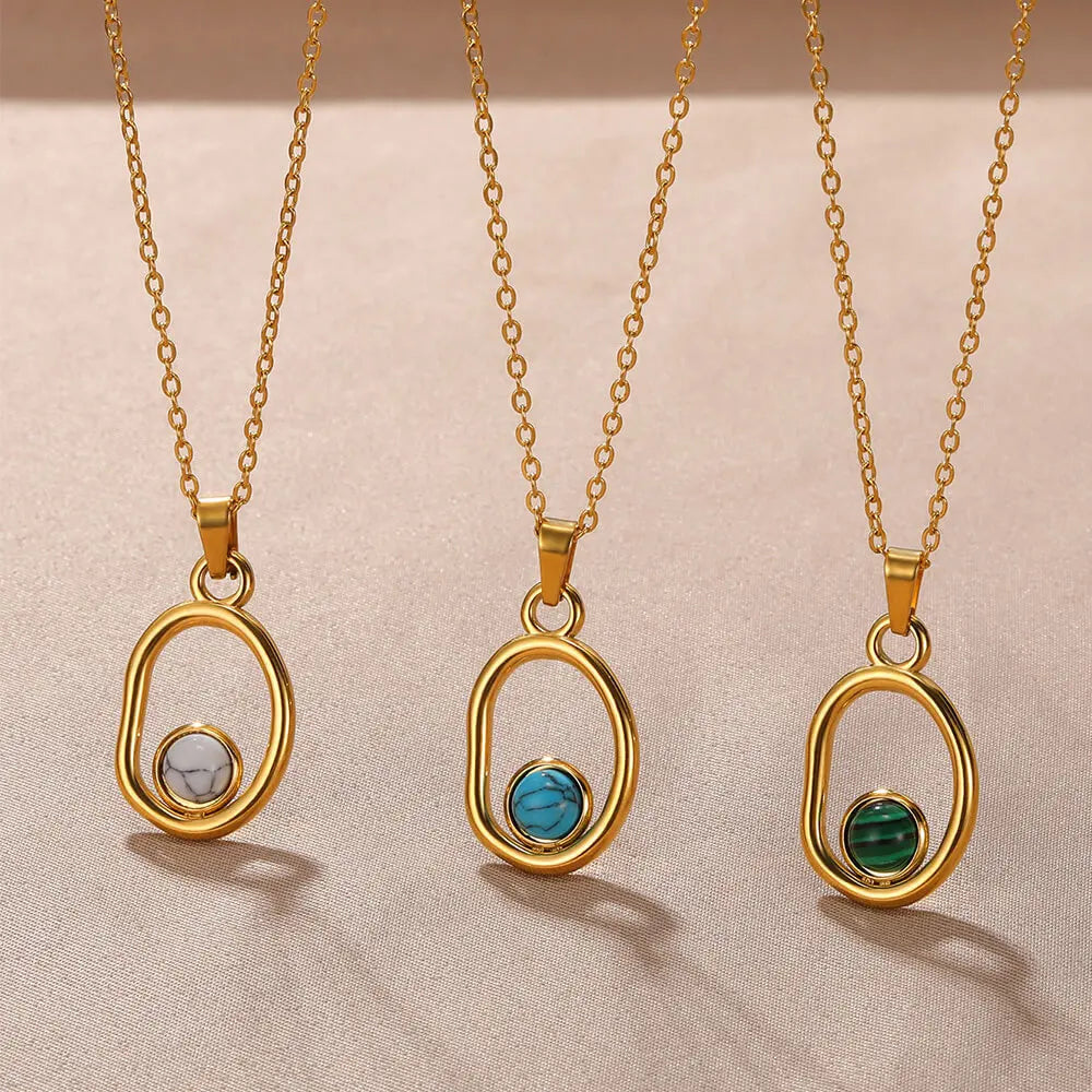 Dainty Circle Outline Stone Necklace