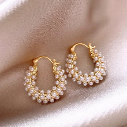 Bold Pearl Accented Hoop Earrings