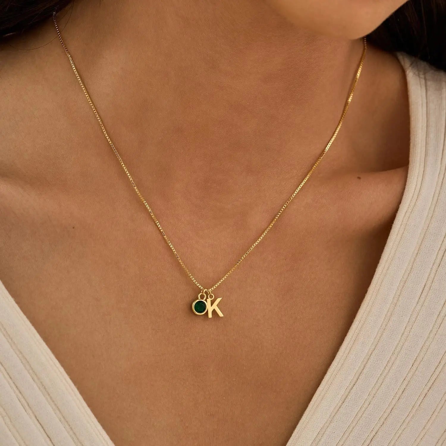 Dainty Initial & Birthstone Necklace