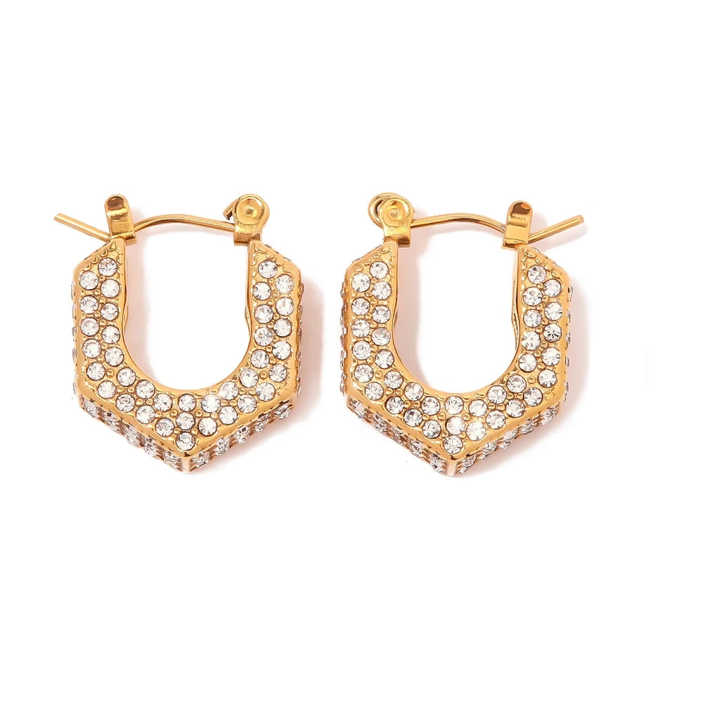 18k Geometric Diamond Accented Earrings