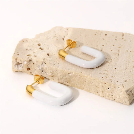 Modern Gold Tips Geometric White Earrings