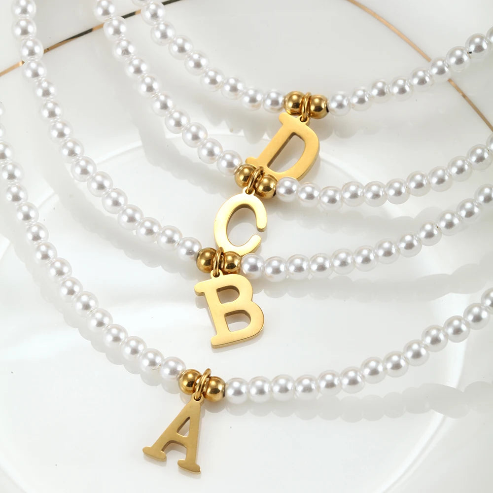 Elegant Gold Accented Pearl Letter Initial Necklace