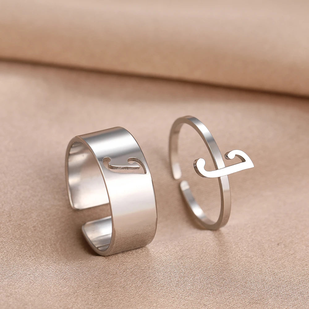 Adjustable Couples Matching Letter Rings - Veinci